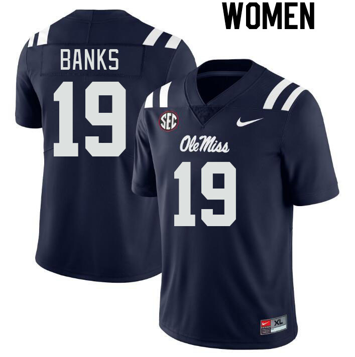 Women #19 Travaris Banks Ole Miss Rebels College Football Jerseys Stitched-Navy